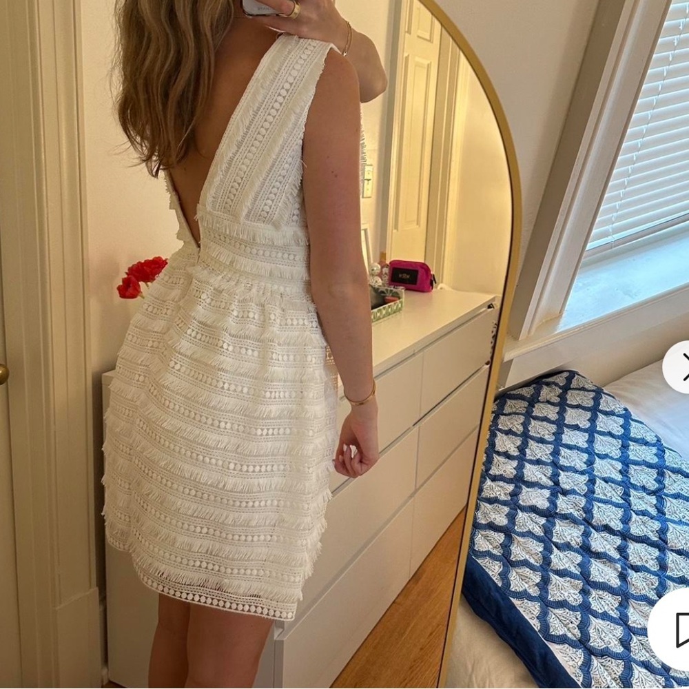 Aidan Mattox Ivory Feminine Fringe Lace Playful Crochet Bridal Party Dress Sz 4 - Picture 4 of 15
